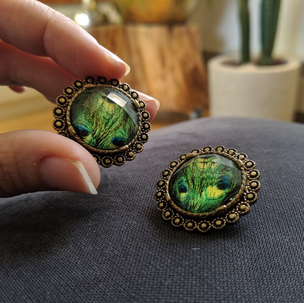 Peacock brass earrings